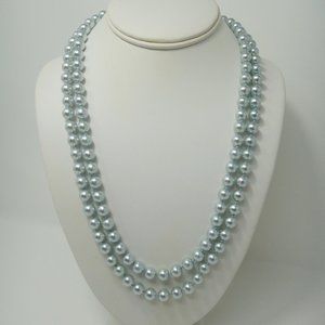 Blue Faux Pearl Necklace Strand 48"